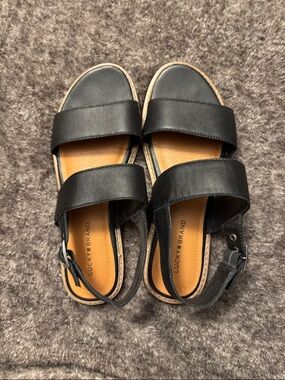 Lucky Brand Black Leather Double-Strap Slingback Sandals